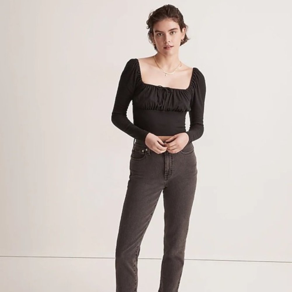 Madewell ribbed long sleeve cropped top NWT Large Black